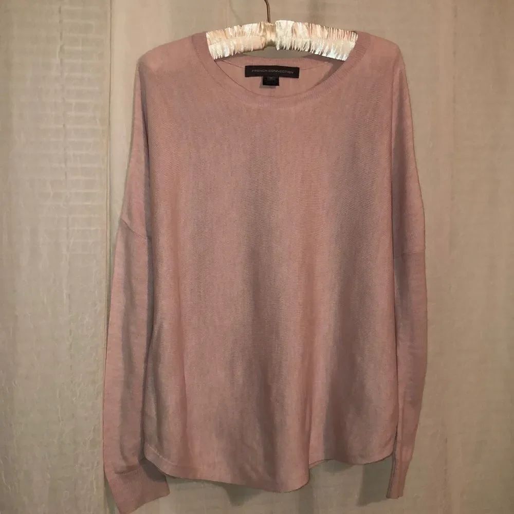 French Connection M Blush Pink Knit Crewneck Oversized Sweater with Rounded Hem